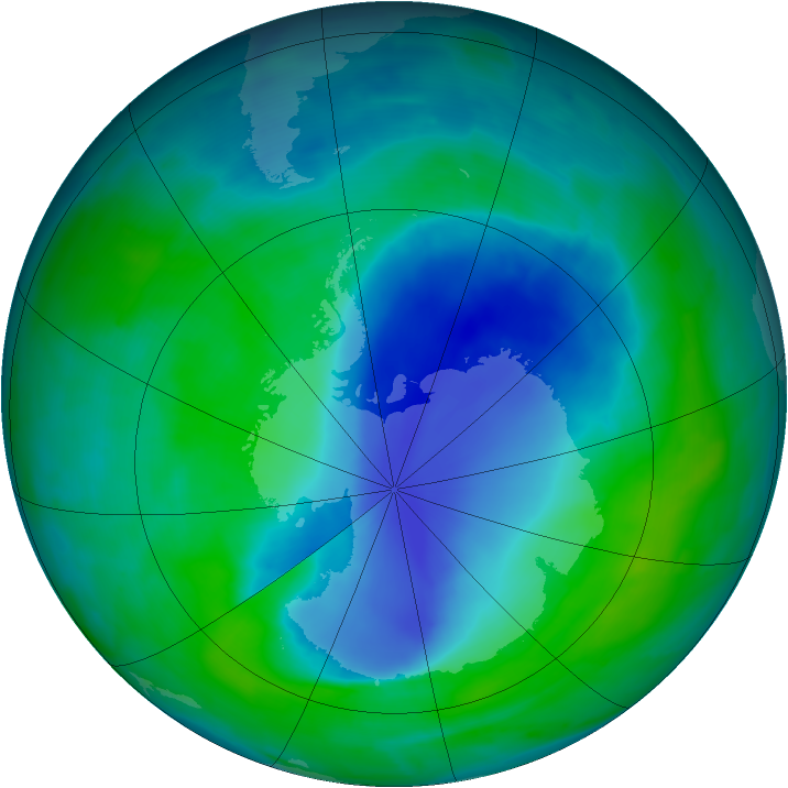 Antarctic ozone map for 13 December 2008